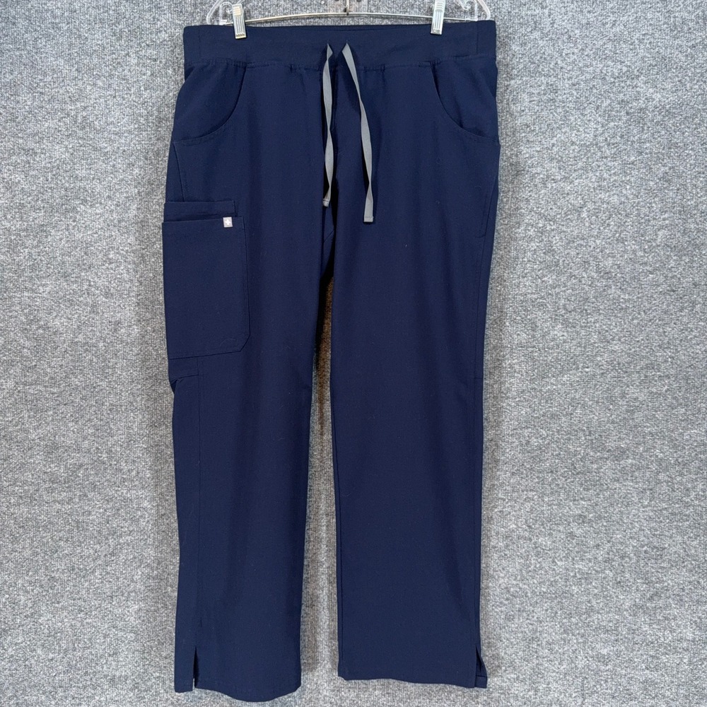 Figs Scrub Pants Womens Large Blue Cargo Drawstring Medical Workwear Stretch